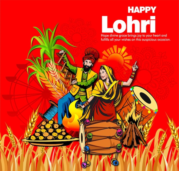 illustration vectorielle de Happy Lohri festival de vacances du Pendjab en Inde avec un beau fond