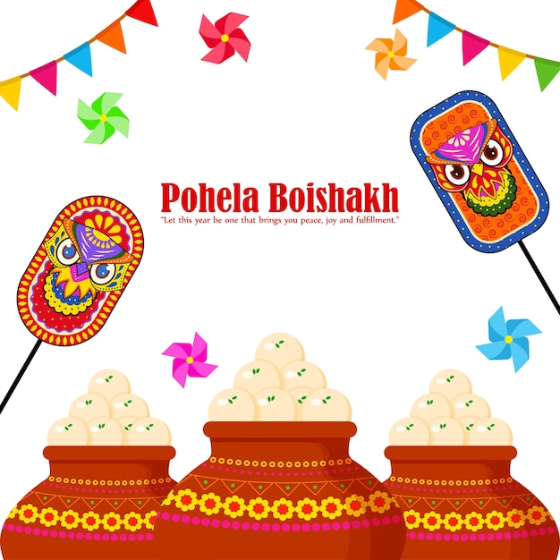 Vecteur illustration vectorielle de happy pohela boishakh bengali new year souhaite une bannière de voeux