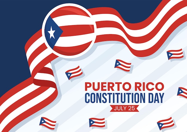 Illustration Vectorielle Heureuse De Jour De La Constitution De Porto Rico Avec Drapeau Ondulant Dans Les Modèles D'arrière-plan