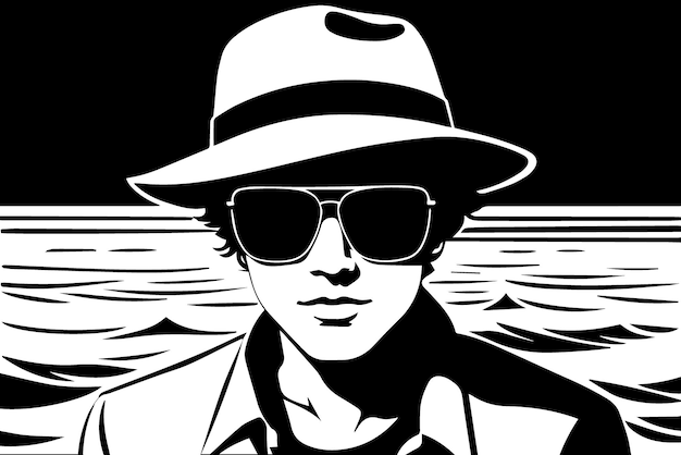 Vecteur illustration vectorielle d'un homme avec un chapeau et des lunettes de soleil