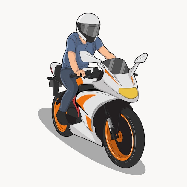 Vecteur illustration vectorielle d'un homme conduisant une moto tranquillement