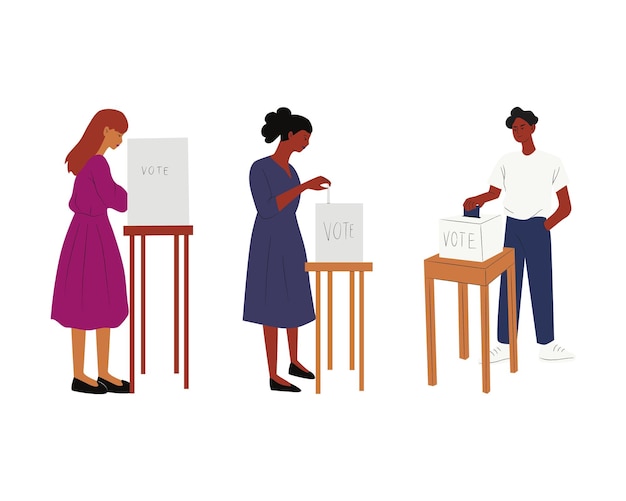 Illustration Vectorielle D'un Homme Et D'une Femme Votant Dans Un Bureau De Vote