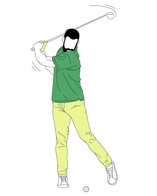 Illustration vectorielle Homme jouant au golf sur fond blanc Frapper la balle Jeu actif