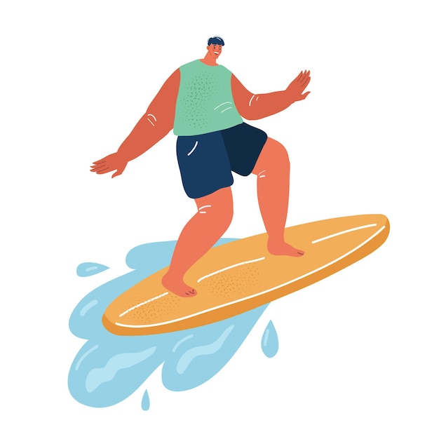 Illustration Vectorielle De L'homme Surfant Sur Sa Planche De Surf