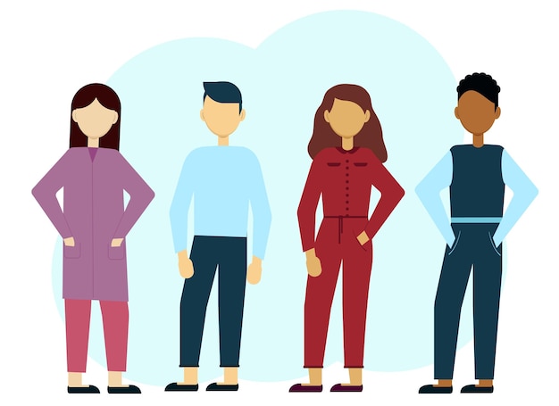 Illustration vectorielle d'hommes et de femmes élégants multiethniques. la communication