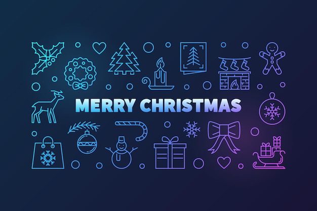 Illustration vectorielle horizontale colorée joyeux Noël ou bannière