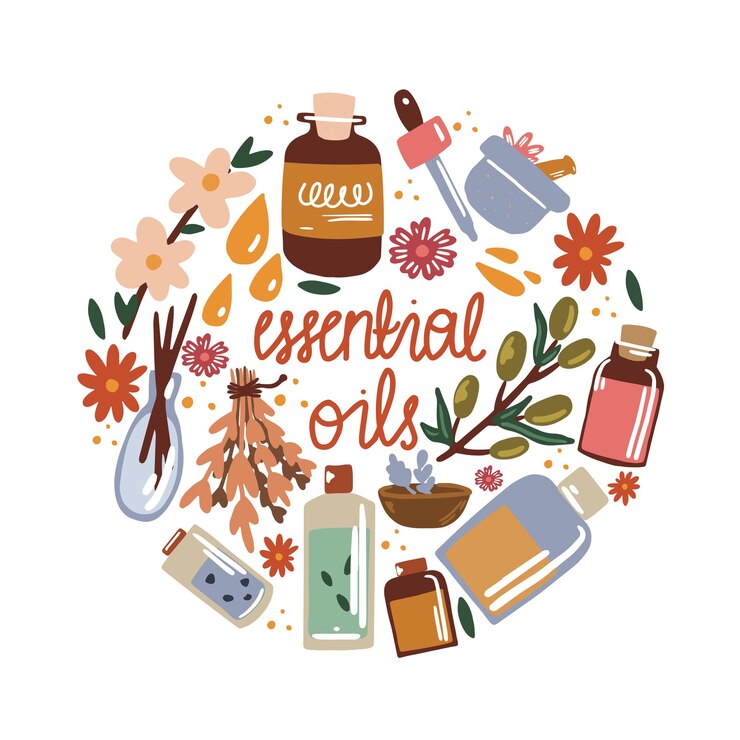 Vecteur illustration vectorielle d'huile essentielle. bouteilles d'huile et d'ingrédients pour la relaxation, l'aromathérapie et