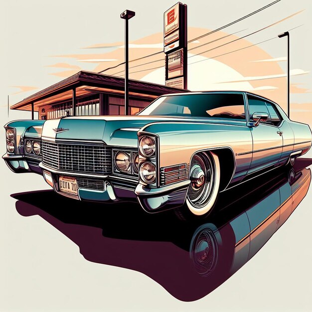 Illustration vectorielle hyperréaliste Cadillac Eldorado voiture classique V8 papier peint rétro