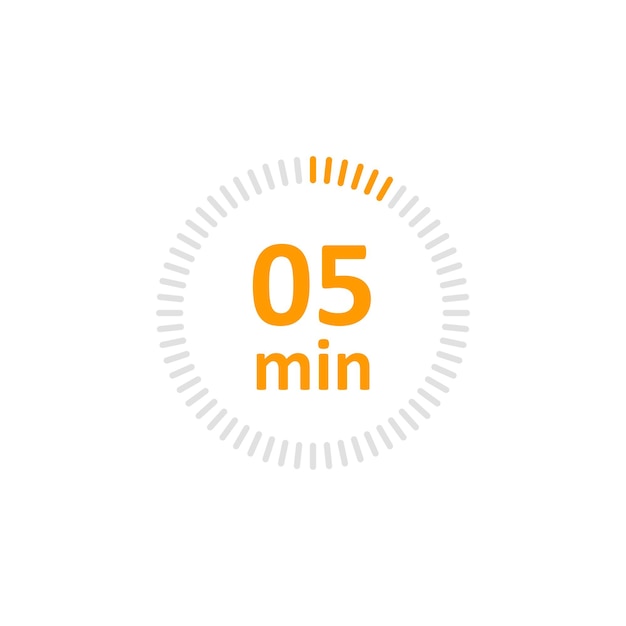 Illustration vectorielle de l'icône de l'horloge Signe de minuterie 5 min sur fond isolé Concept de signe de compte à rebours