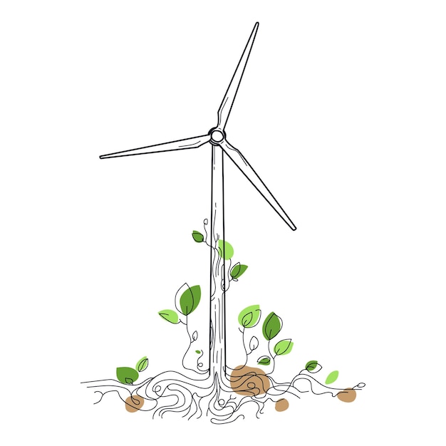 Illustration Vectorielle D'icône De Ligne D'éolienne Isolée Sur Blancproduction D'énergie Renouvelable Alternative
