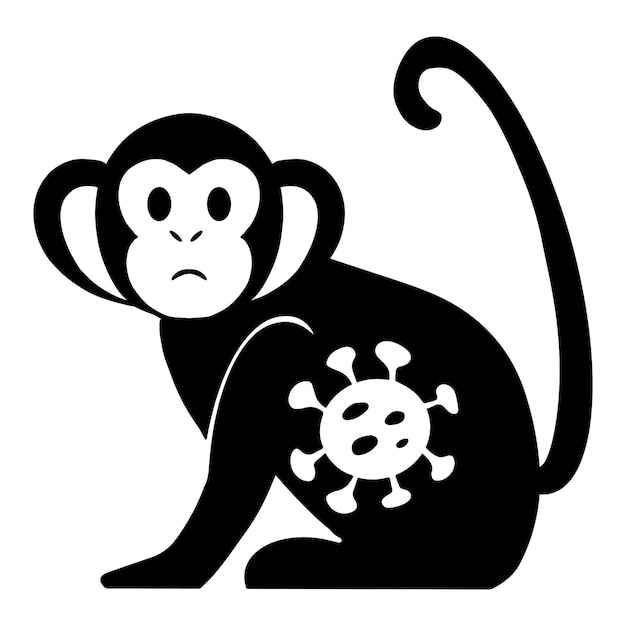 Illustration Vectorielle De L'icône De Singe Avec Cellule Virale Isolée Sur Blanc Nouveau Virus Monkeypox 2022 Mpx