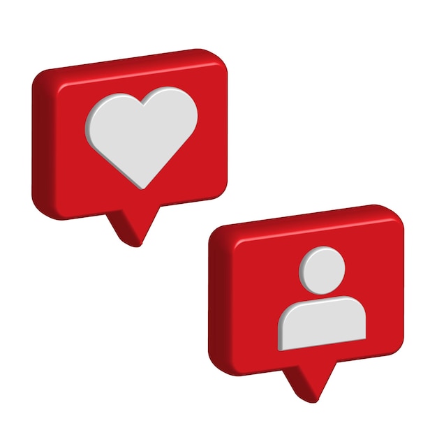 illustration vectorielle des icônes 3D de notification des médias sociaux des goûts et des nouveaux contacts
