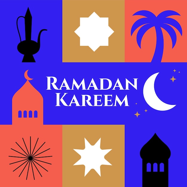 Vecteur illustration vectorielle avec des icônes géométriques pour les vacances du ramadan kareem bannière avec symboles islamiques