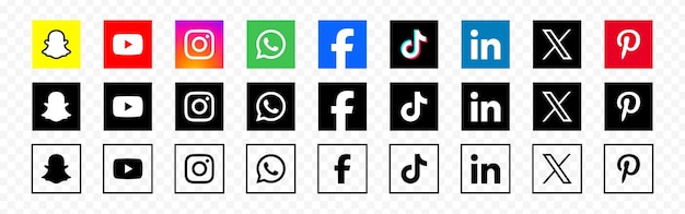 Illustration vectorielle des icônes des réseaux sociaux sur un fond transparent
