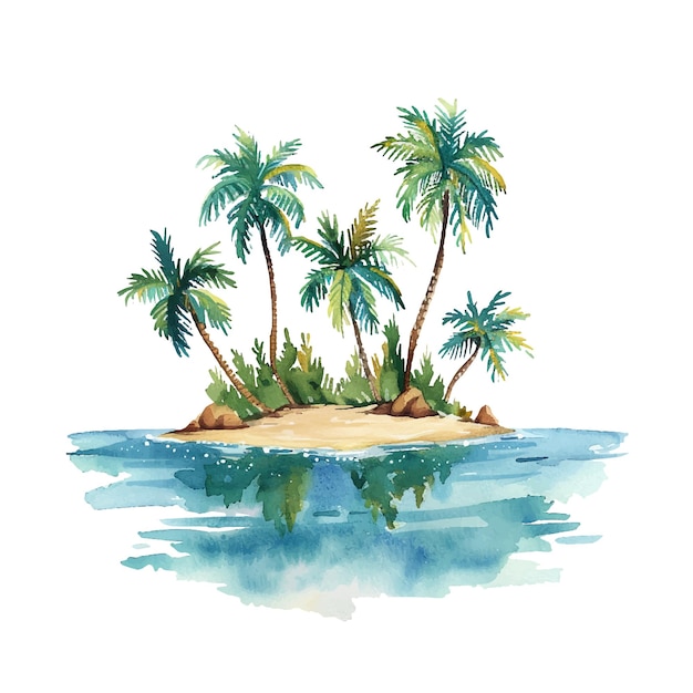 illustration vectorielle d'une île tropicale en aquarelle