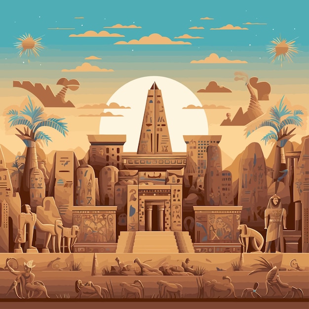 Vecteur illustration vectorielle image de fond de la civilisation sumérienne avec des symboles statues monuments