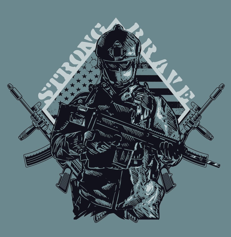 Vecteur illustration vectorielle impressionnante de soldat tenant une arme à feu