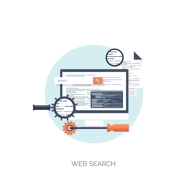 Illustration vectorielle informatique plate background programmation codage développement web et recherche SEO