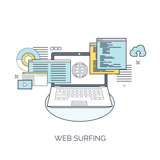 Illustration vectorielle informatique plate background programmation codage développement web et recherche SEO