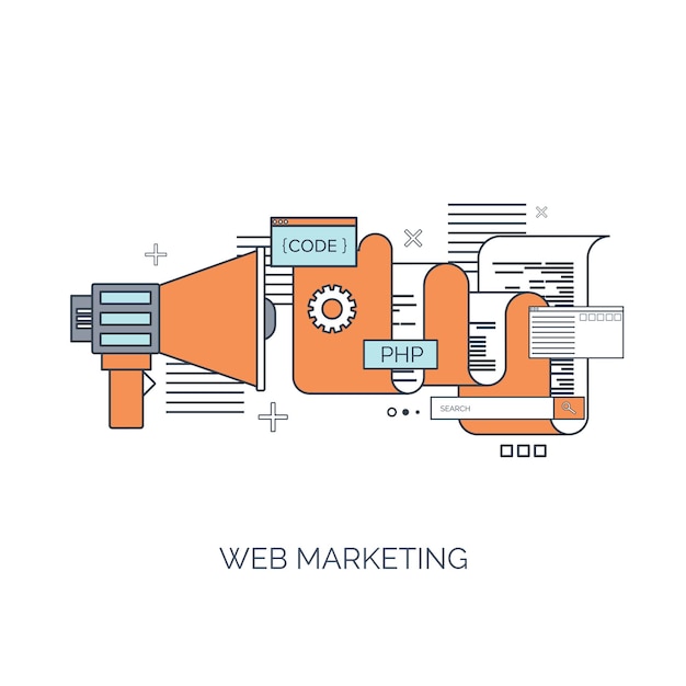 Illustration vectorielle informatique plate background programmation codage développement web et recherche SEO