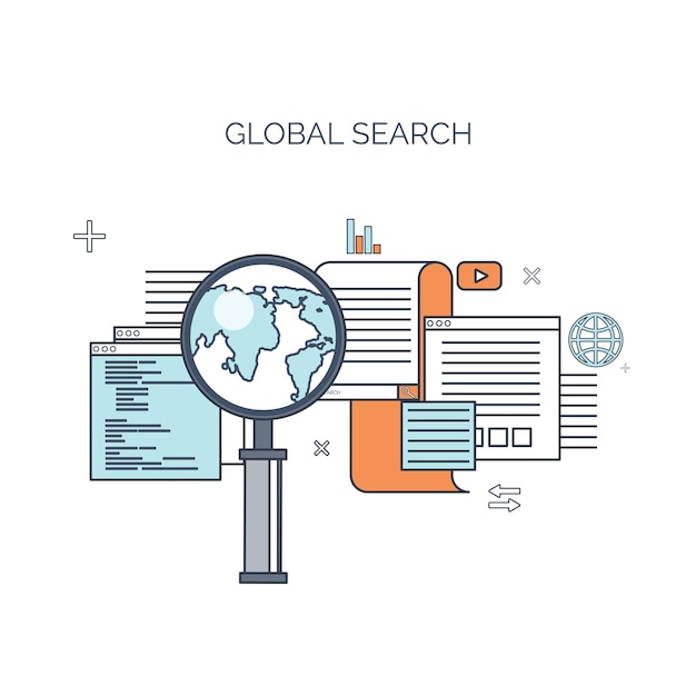 Illustration vectorielle informatique plate background programmation codage développement web et recherche SEO