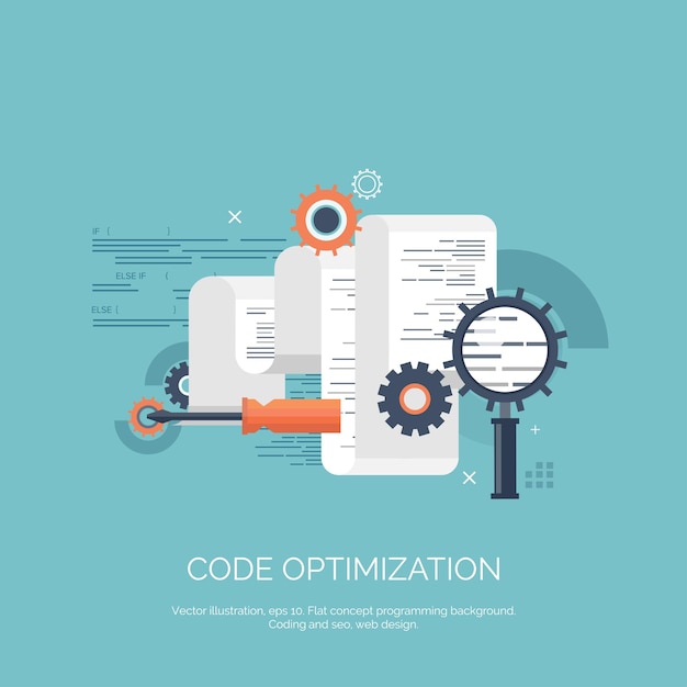 Illustration vectorielle informatique plate programmation de fond codage développement web et recherche seo