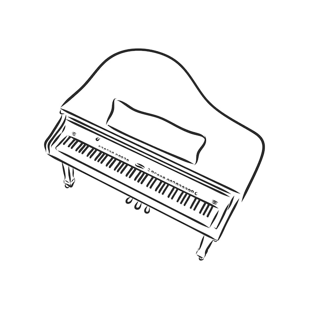 Vecteur illustration vectorielle d'instrument de musique piano en croquis de doodle noir et blanc