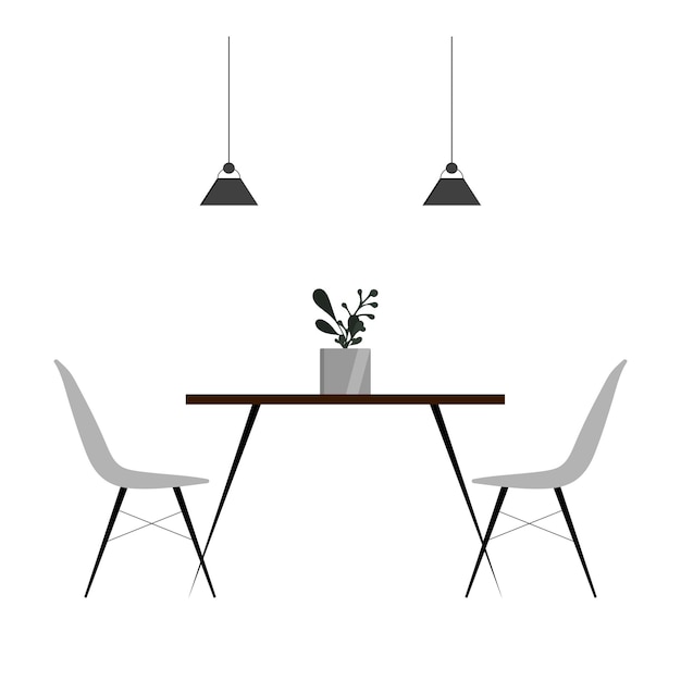Illustration vectorielle de l'intérieur de la salle à manger Table à manger et chaises pour deux personnes