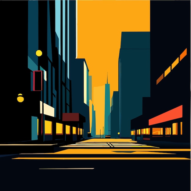 Illustration Vectorielle De L'intersection D'une Rue De La Ville Avec Un Trottoir La Nuit