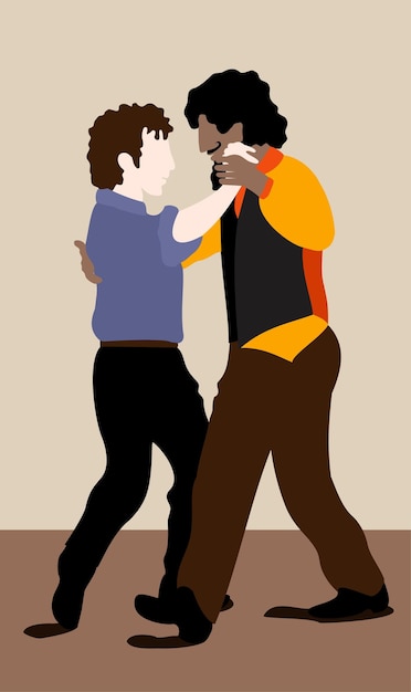 Illustration Vectorielle Isolée De Deux Hommes Dansant Le Tango.