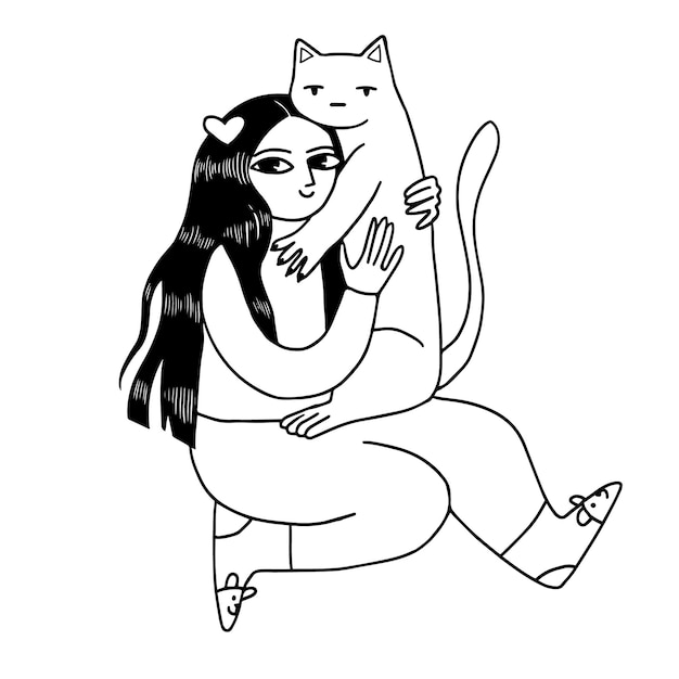 illustration vectorielle isolée d'une fille avec un chat et des chaussettes mignonnes