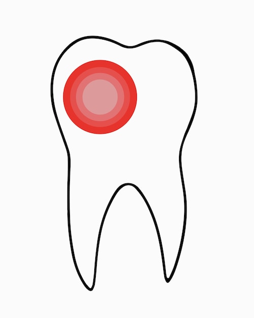 Illustration vectorielle isolée de maux de dents Dessin de contour d'une dent avec une concentration de douleur