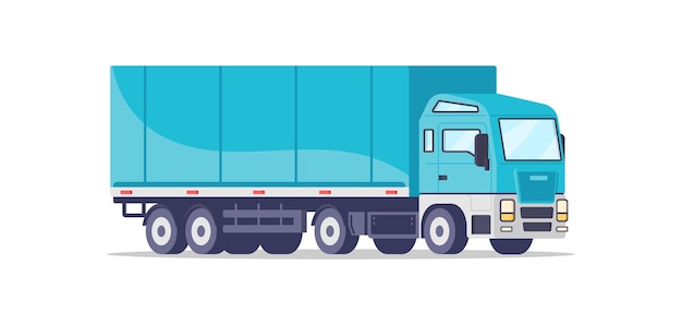 Illustration vectorielle isométrique de camion de fret. Livraison de fret commercial de transport moderne isolé sur blanc. Van automobile d'expédition logistique avec roues, portes et fenêtres. Entreprise d'expédition