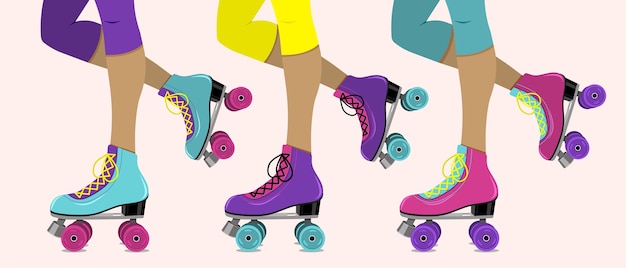 Vecteur illustration vectorielle avec des jambes féminines en patins à roulettes rétro