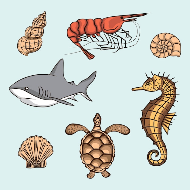 Illustration vectorielle de jeu d'animaux marins