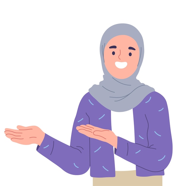 Illustration vectorielle de jeune femme accueillante à bras ouverts et sourire heureux