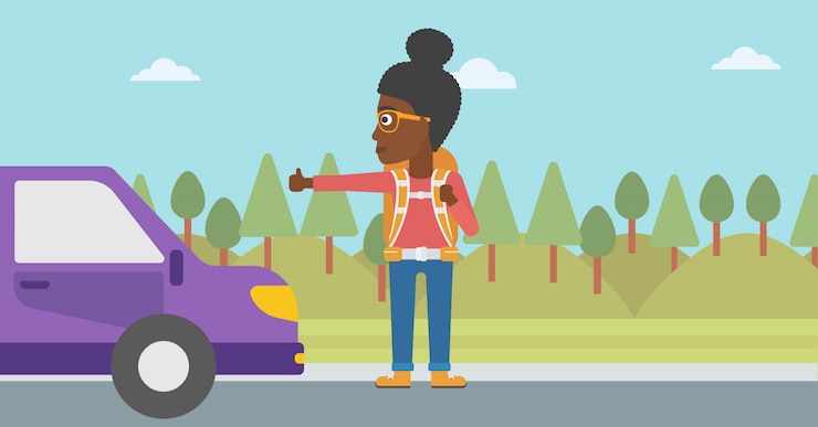Vecteur illustration vectorielle de jeune femme faisant de l&#39;auto-stop.