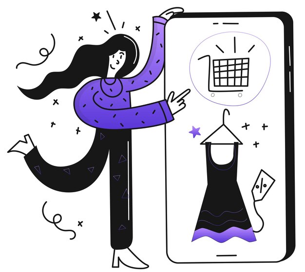 Vecteur illustration vectorielle d'une jeune femme utilisant un smartphone pour faire des achats en ligne