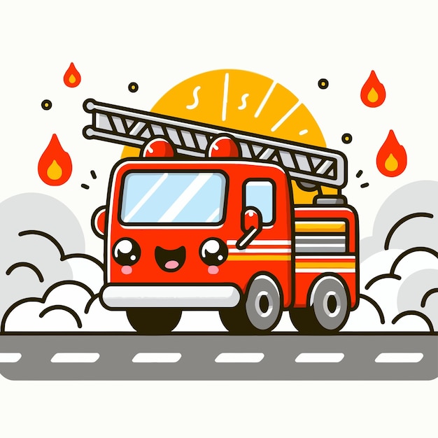 Illustration vectorielle d'un joli camion de pompiers