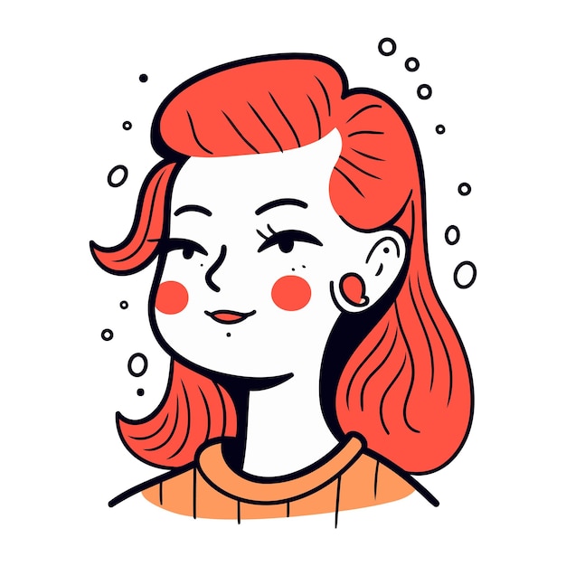 Vecteur illustration vectorielle d'une jolie fille aux cheveux roux et aux taches de rousseur