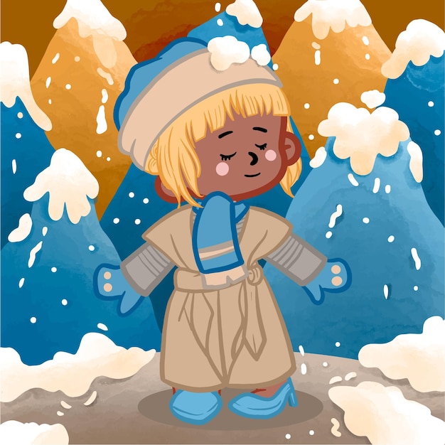 Illustration Vectorielle D'une Jolie Fille Blonde Portant Des Vêtements De Mode D'hiver