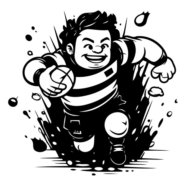 Vecteur illustration vectorielle d'un joueur de rugby courant avec la balle à la main