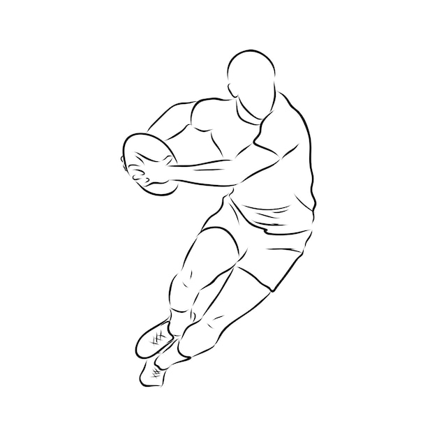 Illustration Vectorielle De Joueur De Rugby. Homme Qui Court Avec Ballon Dans Les Mains. Sport D'équipe