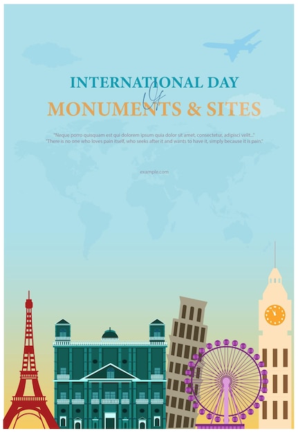 Vecteur illustration vectorielle jour international des monuments et des sites modèle de bannière de poste modifiable