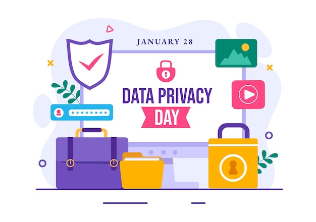 Vecteur illustration vectorielle de la journée de confidentialité des données le 28 janvier avec verrouillage sur l'écran pour les informations sur le bouclier
