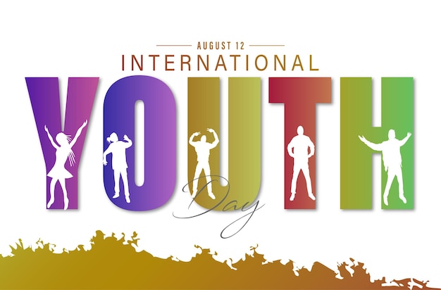Illustration vectorielle de la Journée internationale de la jeunesse 12 août. Art dessiné à la main.