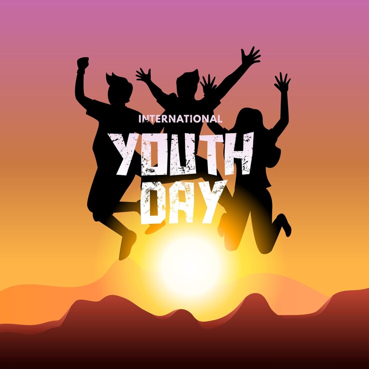 Illustration vectorielle de la Journée internationale de la jeunesse avec silhouette de personnes sautant