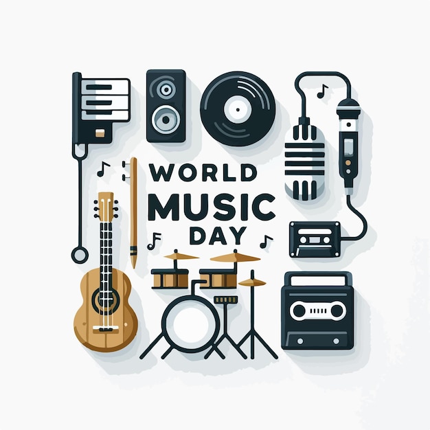 Illustration vectorielle de la journée mondiale de la musique à l'arrière-plan avec des instruments de musique concept isolé