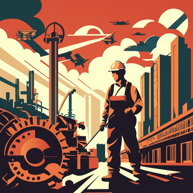 illustration vectorielle de la journée de travail de l'usine du travailleur
