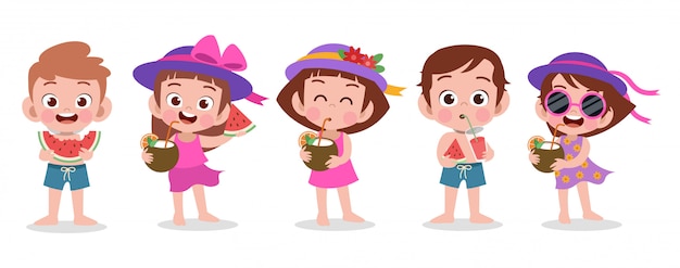 Illustration Vectorielle De Joyeux Enfants Plage Vacances Isolé